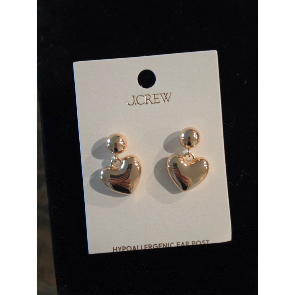 J.Crew Gold Tone Heart Drop Earrings Hypoallergenic Ball Stud Puffy Heart CC841